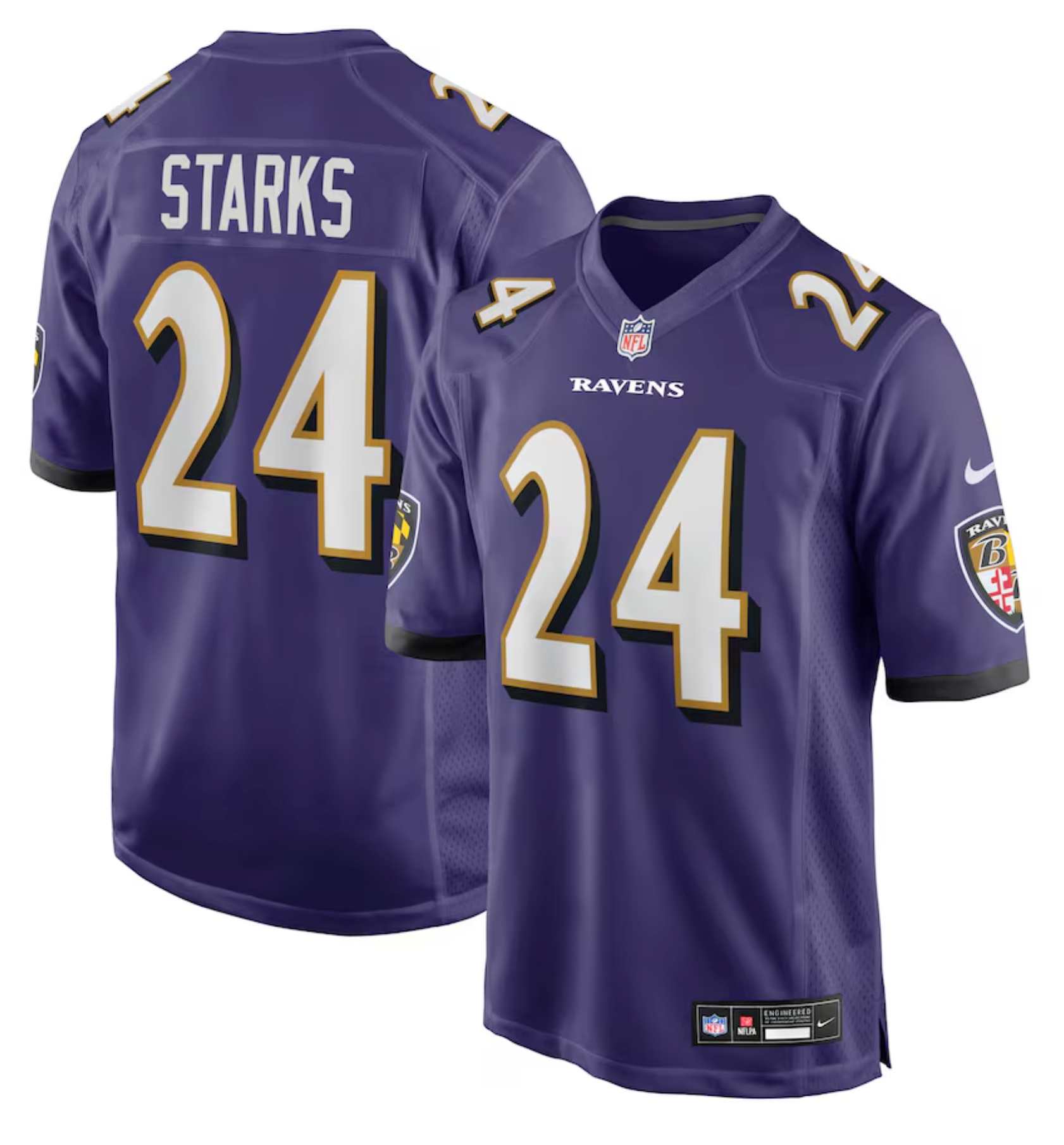 Men's Baltimore Ravens Malaki Starks Nike Purple 2025 NFL Draft First Round Pick Game Jersey