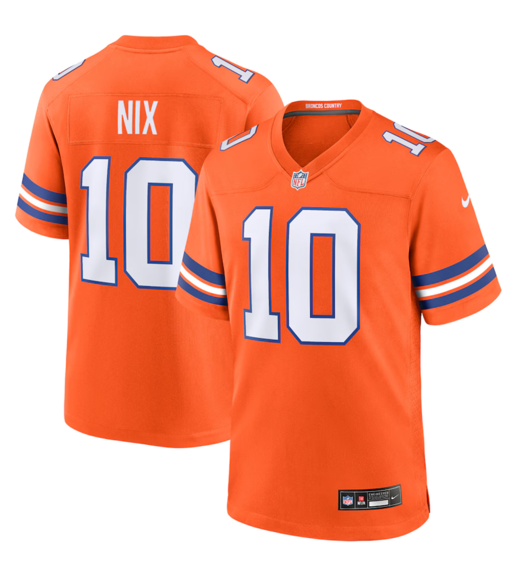 Men's Denver Broncos Bo Nix Nike Orange Mile High Collection 1977 Throwback Player Game Jersey