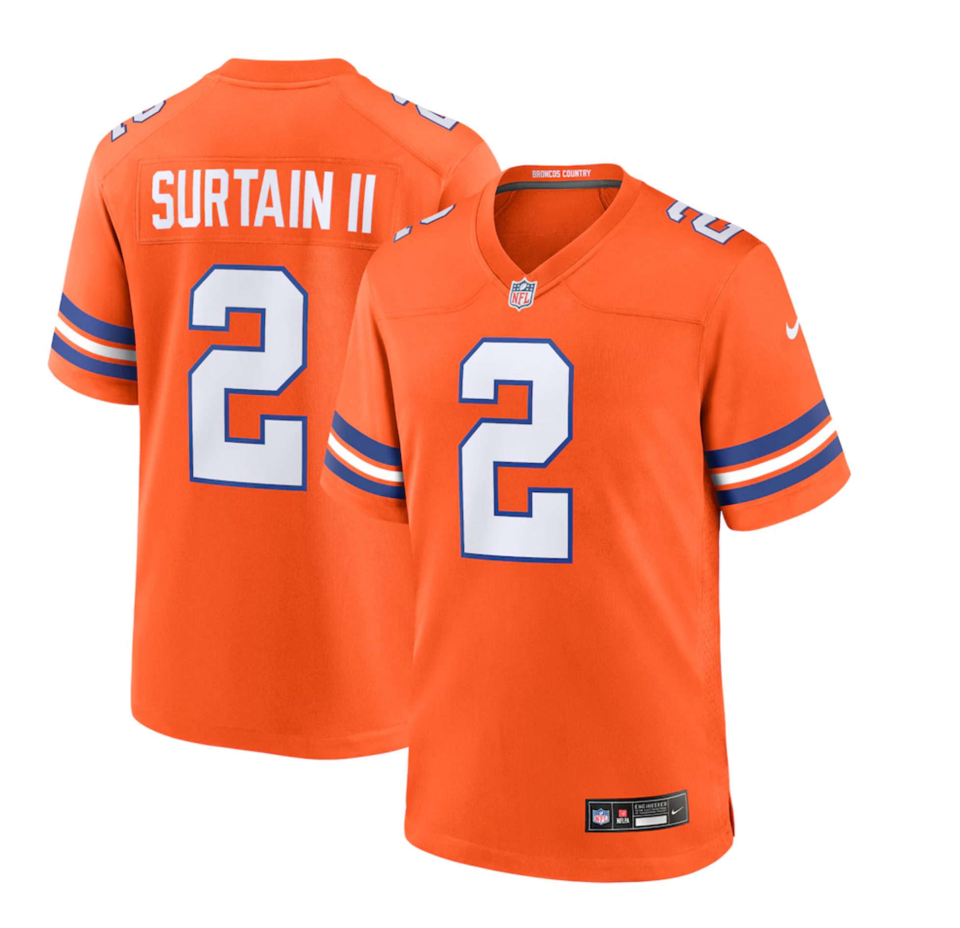 Men's Denver Broncos Patrick Surtain II Nike Orange Mile High Collection 1977 Throwback Player Game Jersey