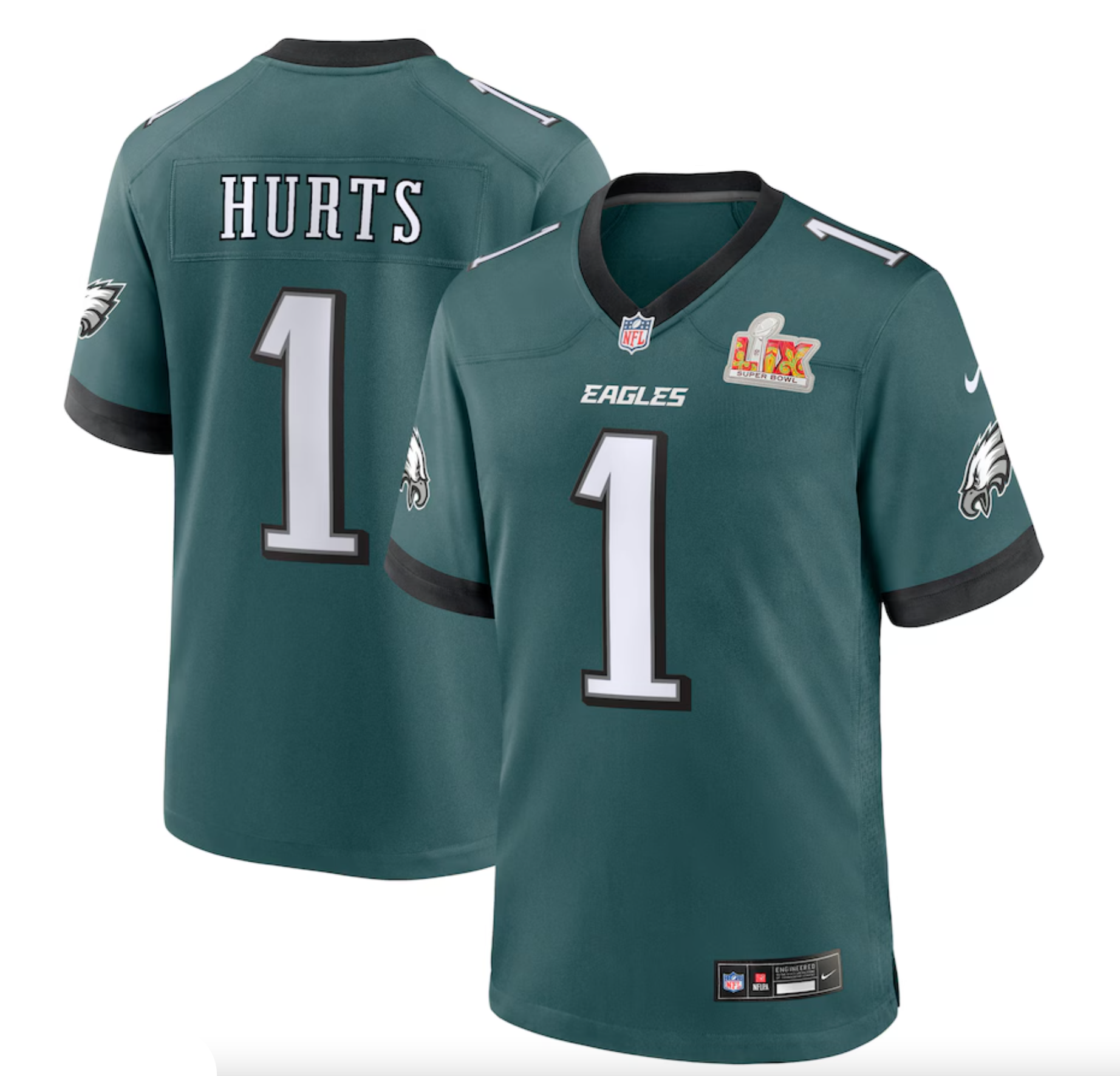 Men's Philadelphia Eagles Jalen Hurts Nike Midnight Green Super Bowl LIX Game Player Jersey