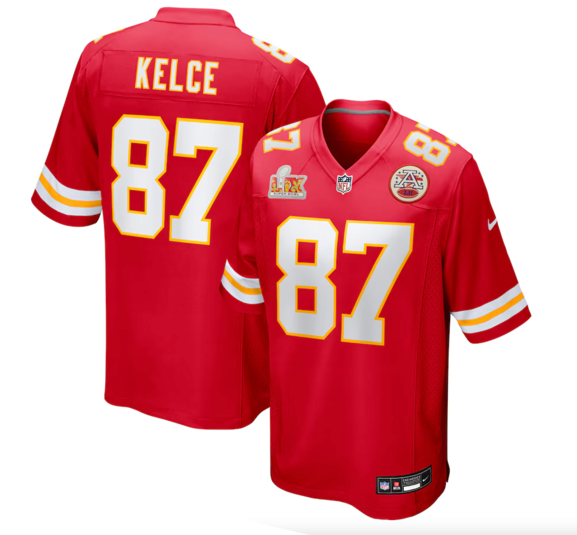 Men's Kansas City Chiefs Travis Kelce Nike Red Super Bowl LIX Game Jersey