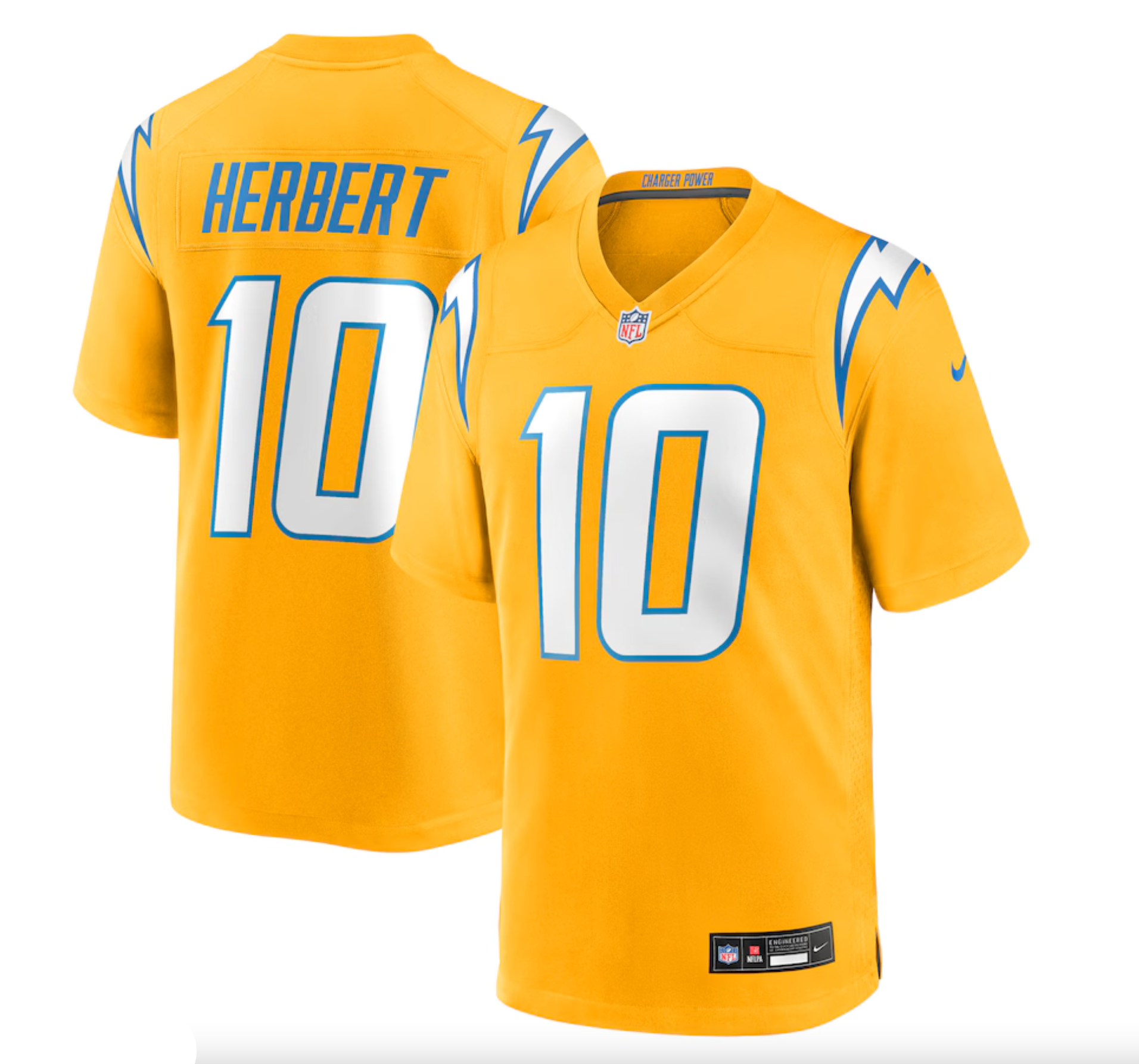 Men's Los Angeles Chargers Justin Herbert Nike Gold Alternate Charger Power Game Player Jersey