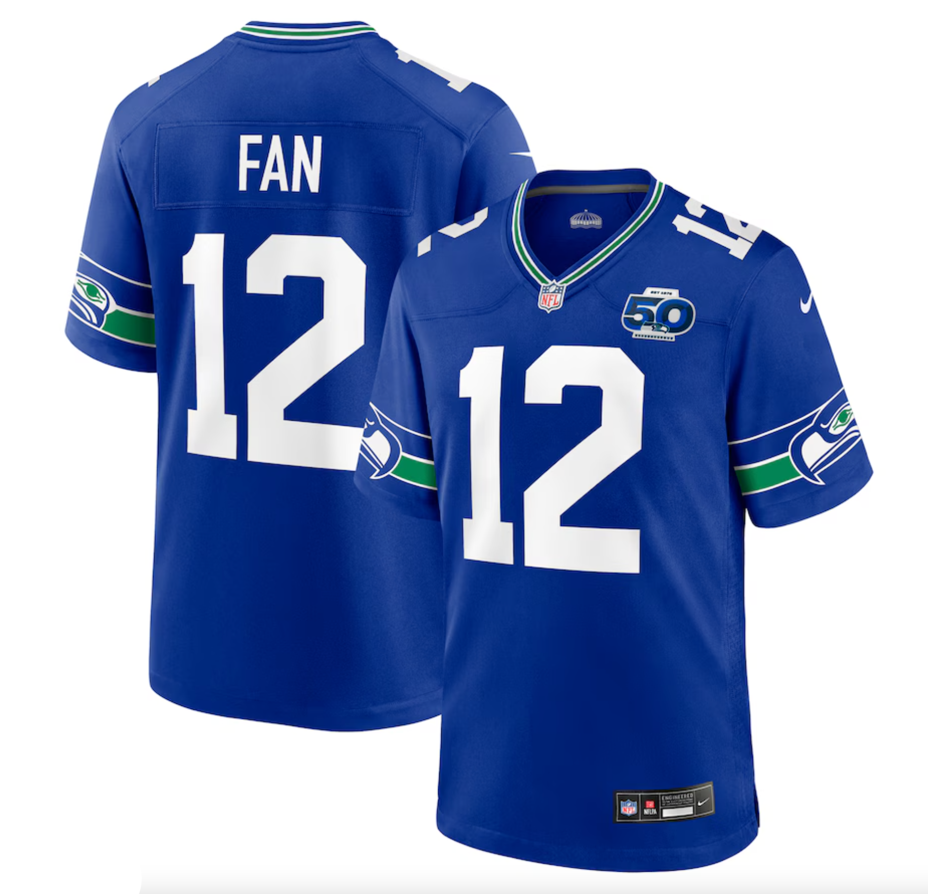 Men's Seattle Seahawks 12 Fan Nike Royal Alternate 2 50th Season Game Jersey