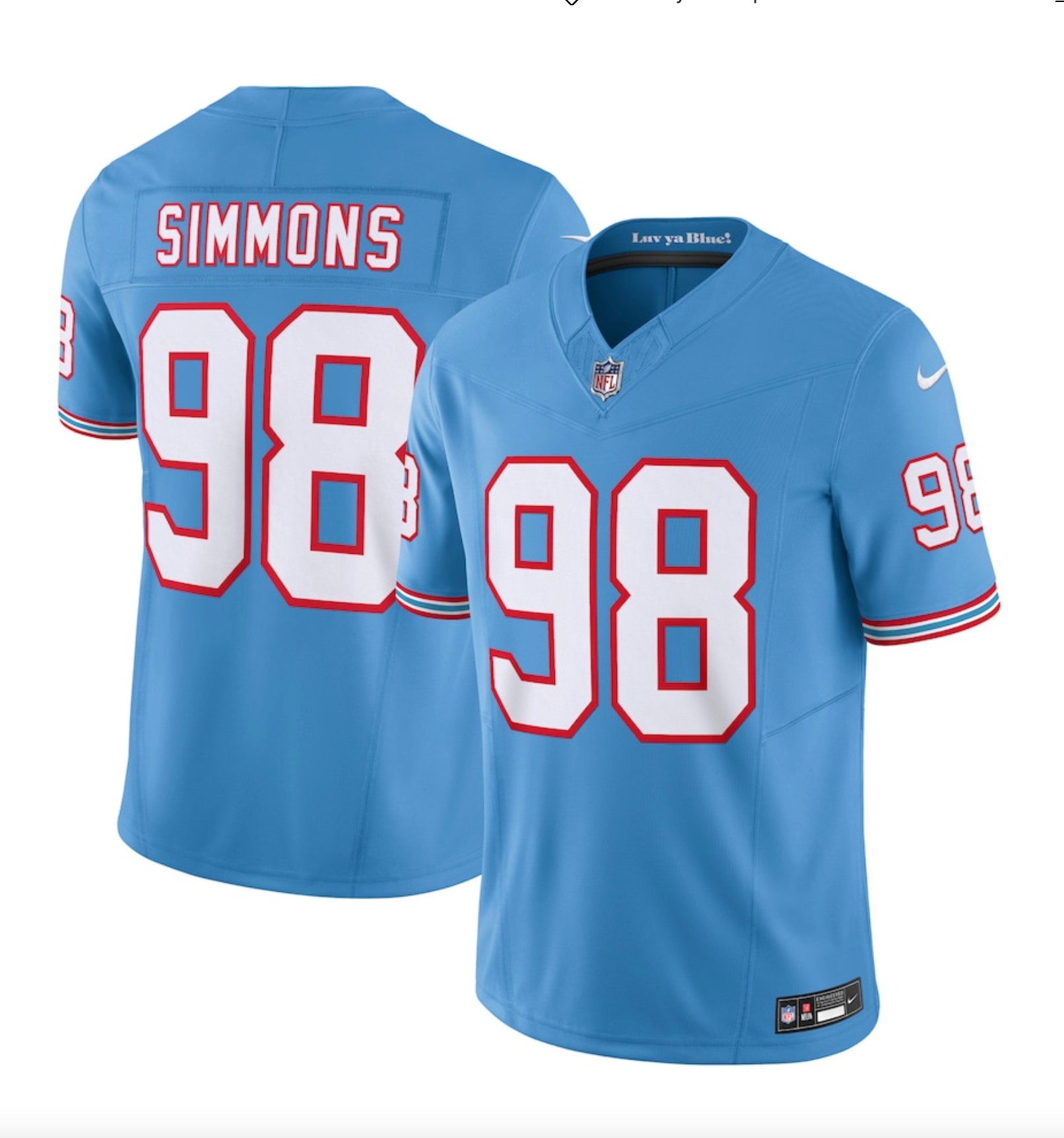 Men's Tennessee Titans Jeffery Simmons Nike Light Blue Vapor F.U.S.E. Limited Jersey
