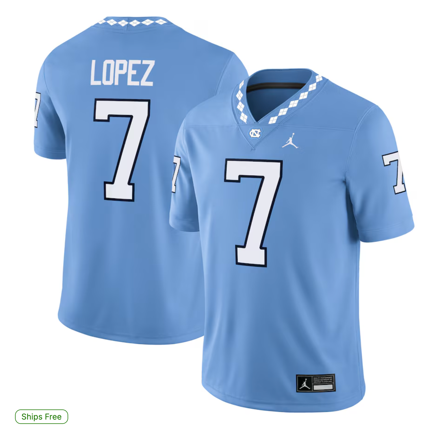 Gio Lopez North Carolina Tar Heels Jordan Brand Home NIL Football Game Jersey - Carolina Blue
