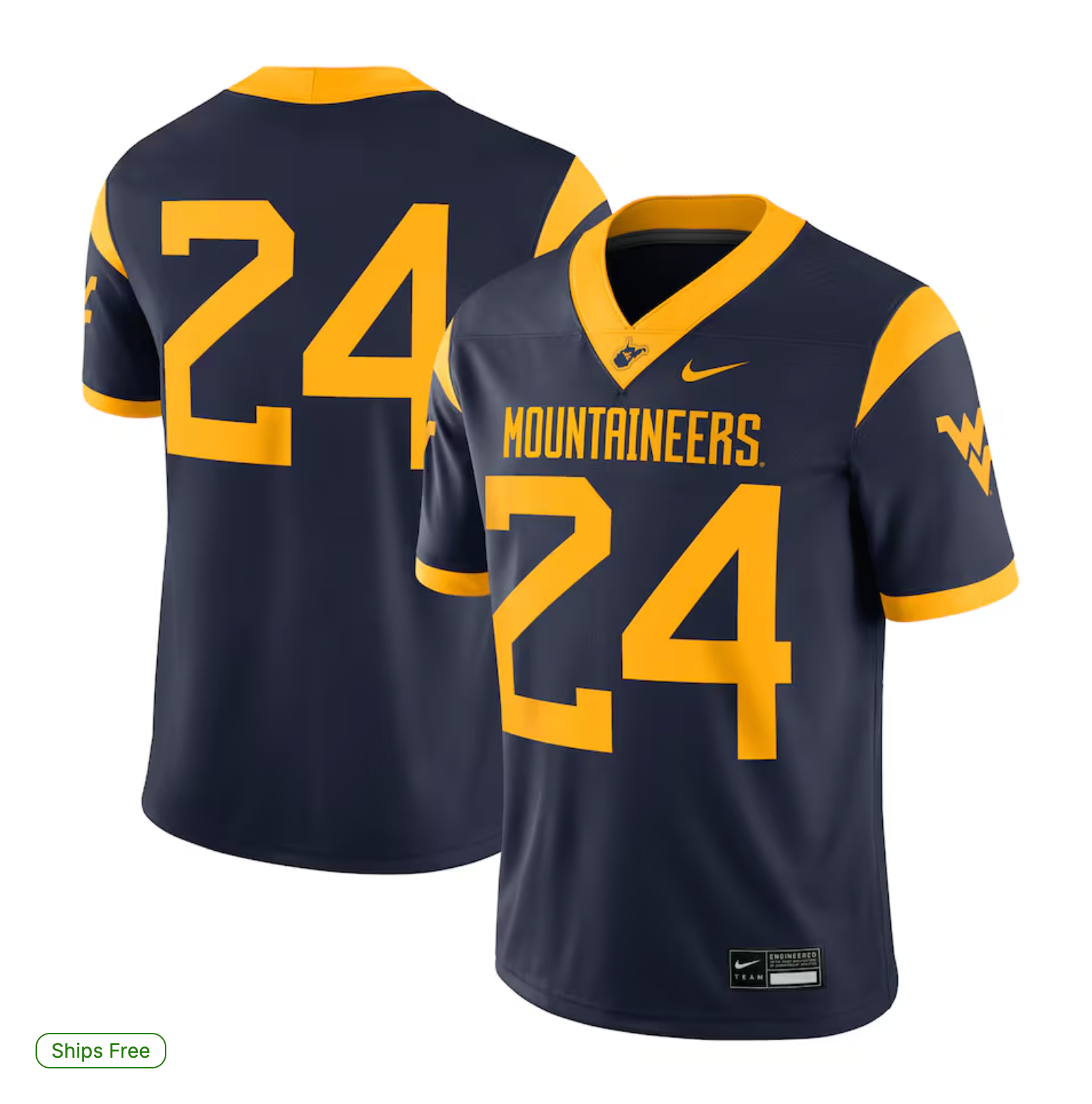 #24 West Virginia Mountaineers Nike Game Jersey - Navy