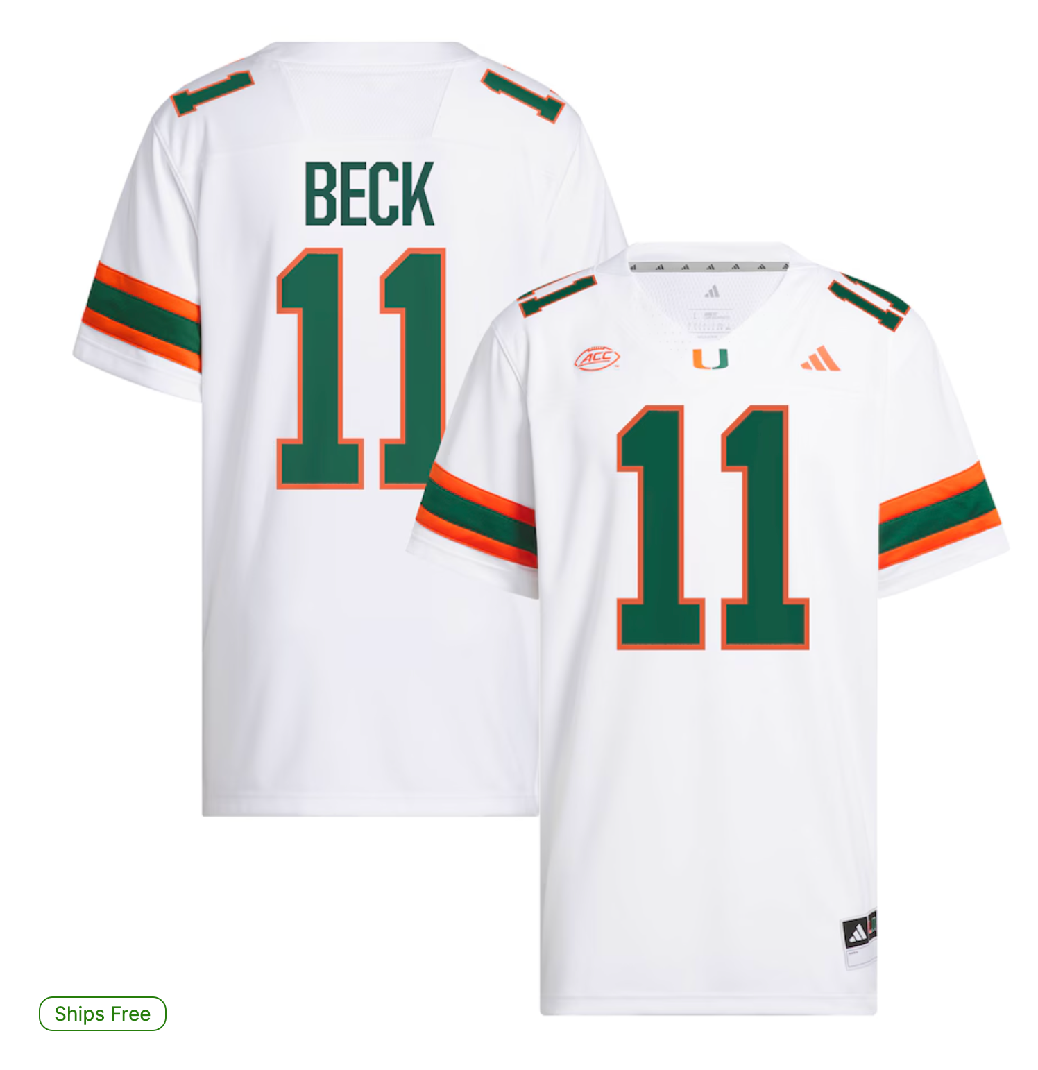 Carson Beck Miami Hurricanes adidas White NIL Football Player Jersey - White