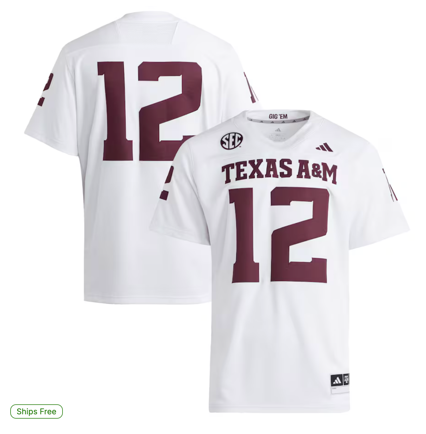 #12 Texas A&M Aggies adidas Premier Jersey - White