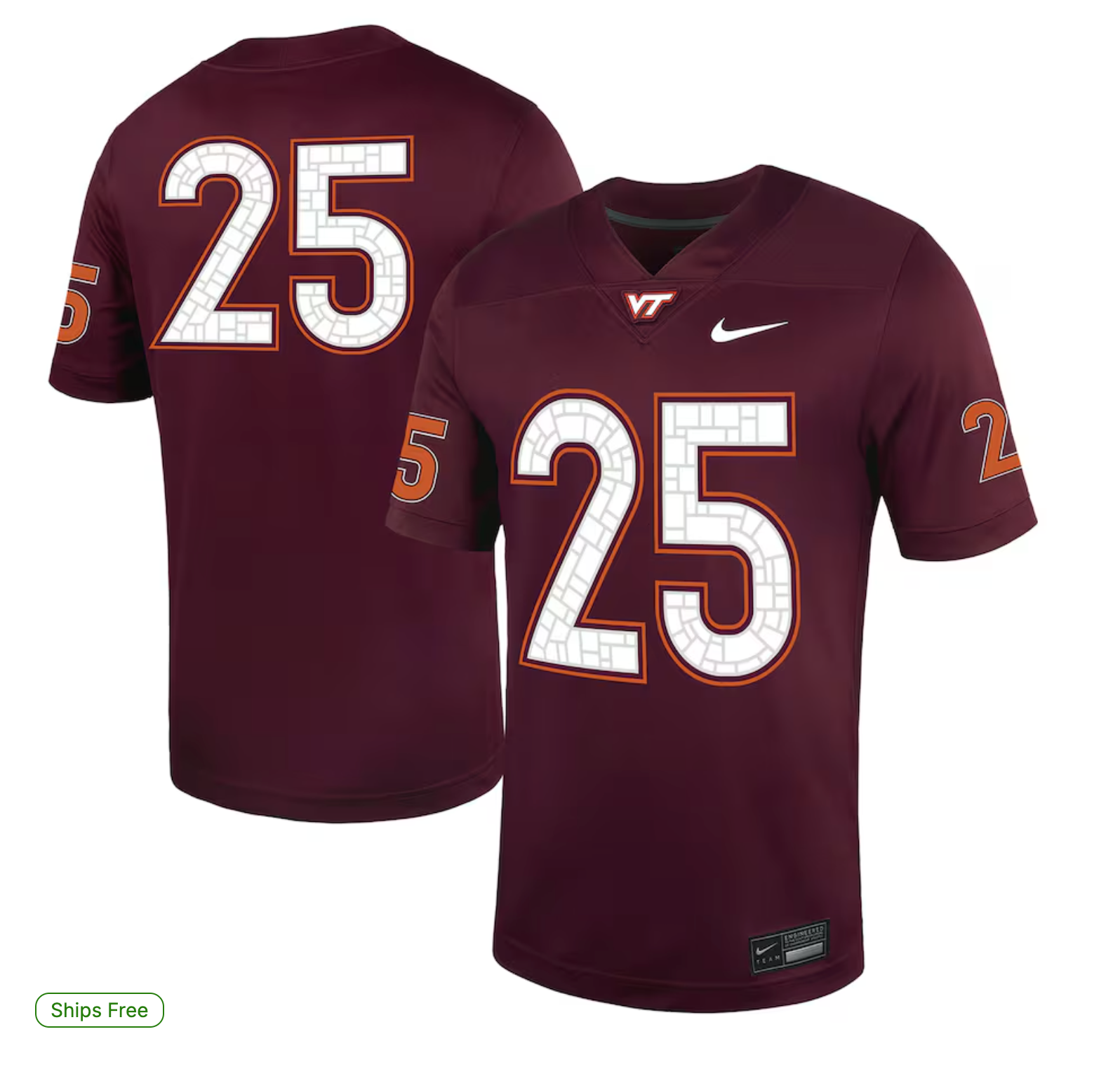 #25 Virginia Tech Hokies Nike Untouchable Football Jersey – Maroon