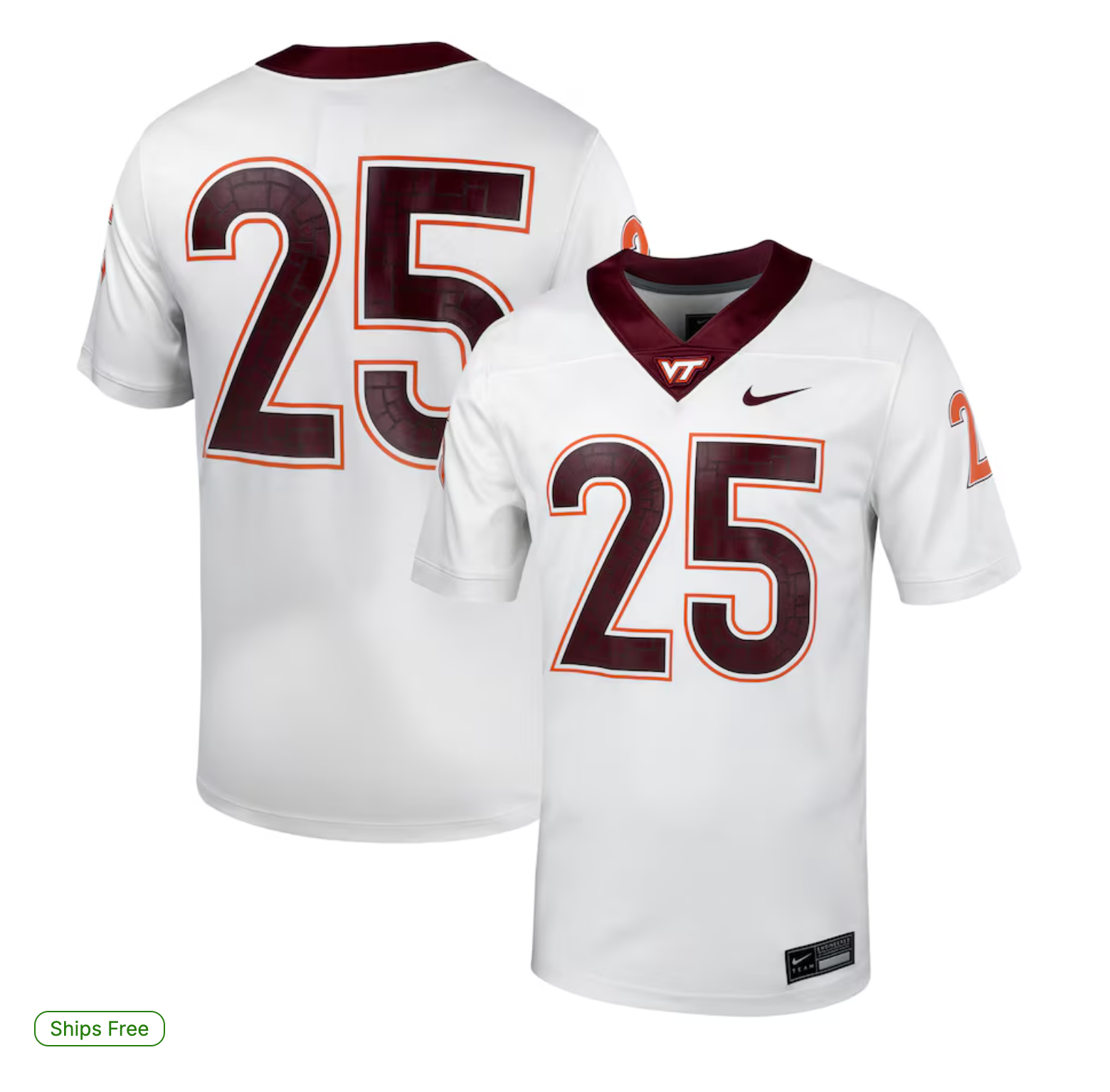 #25 Virginia Tech Hokies Nike Untouchable Football Jersey – White