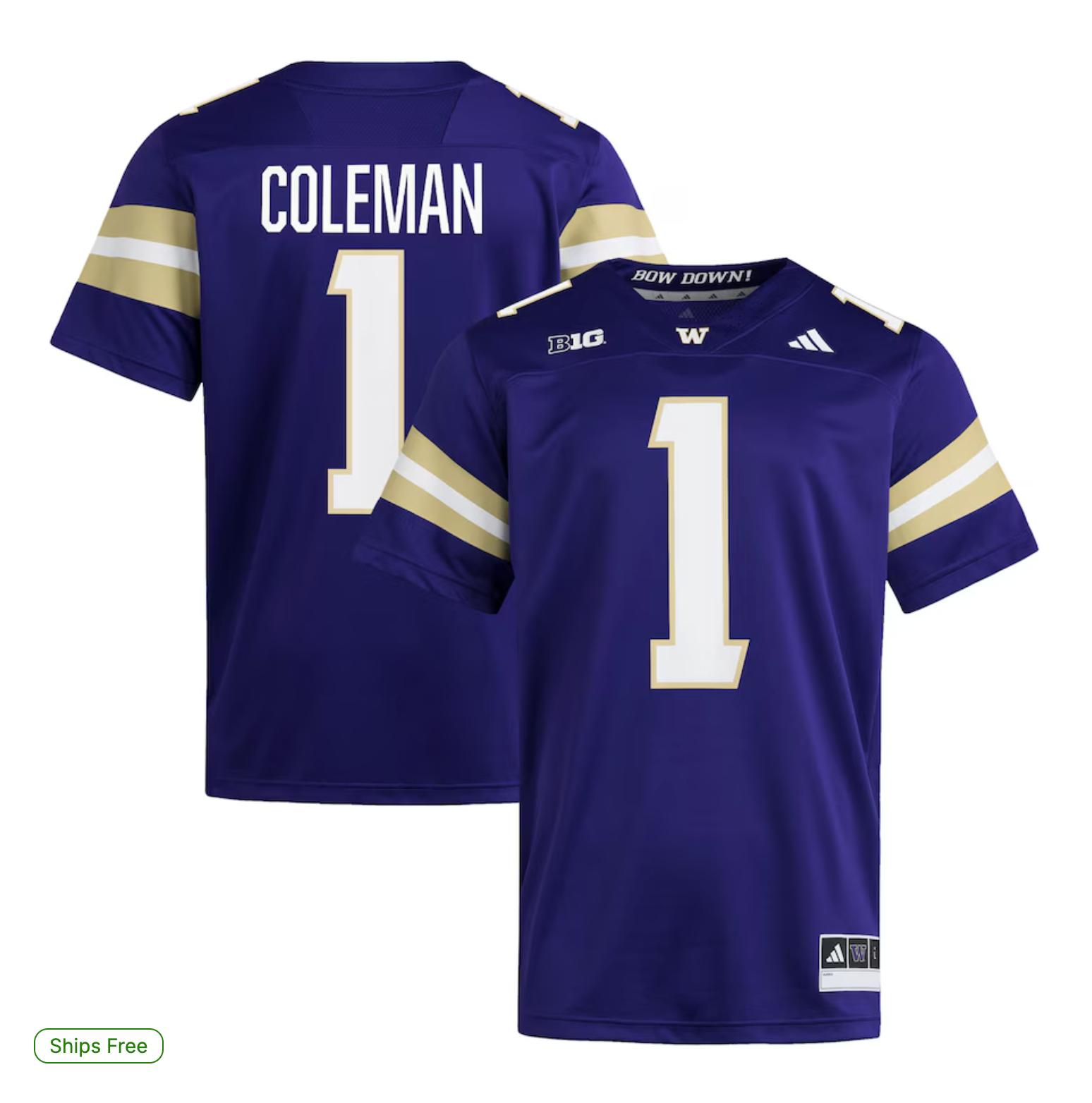 Jonah Coleman Washington Huskies adidas Home NIL Football Player Jersey - Purple
