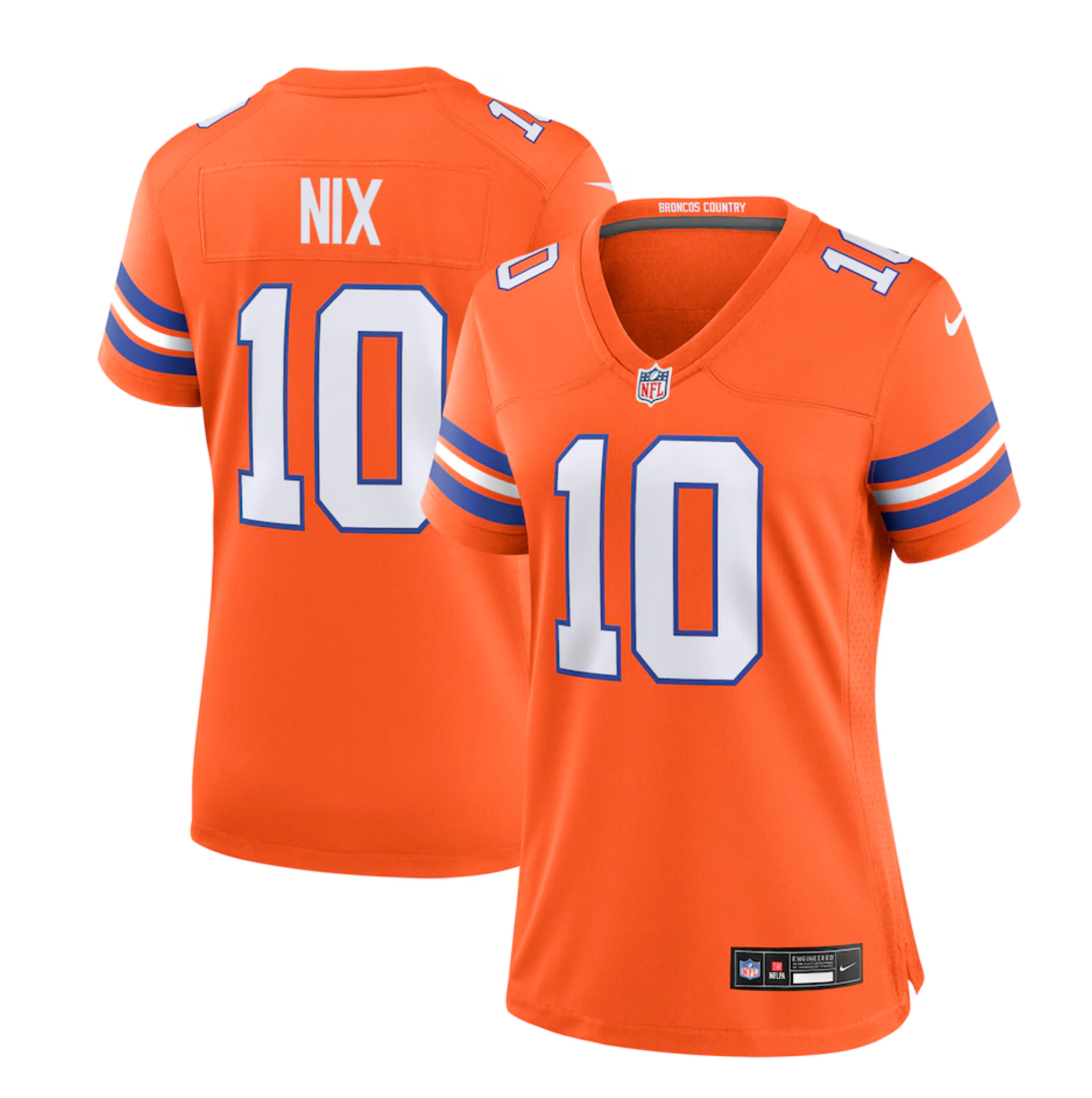 Women's Denver Broncos Bo Nix Nike Orange Mile High Collection 1977 Throwback Player Game Jersey