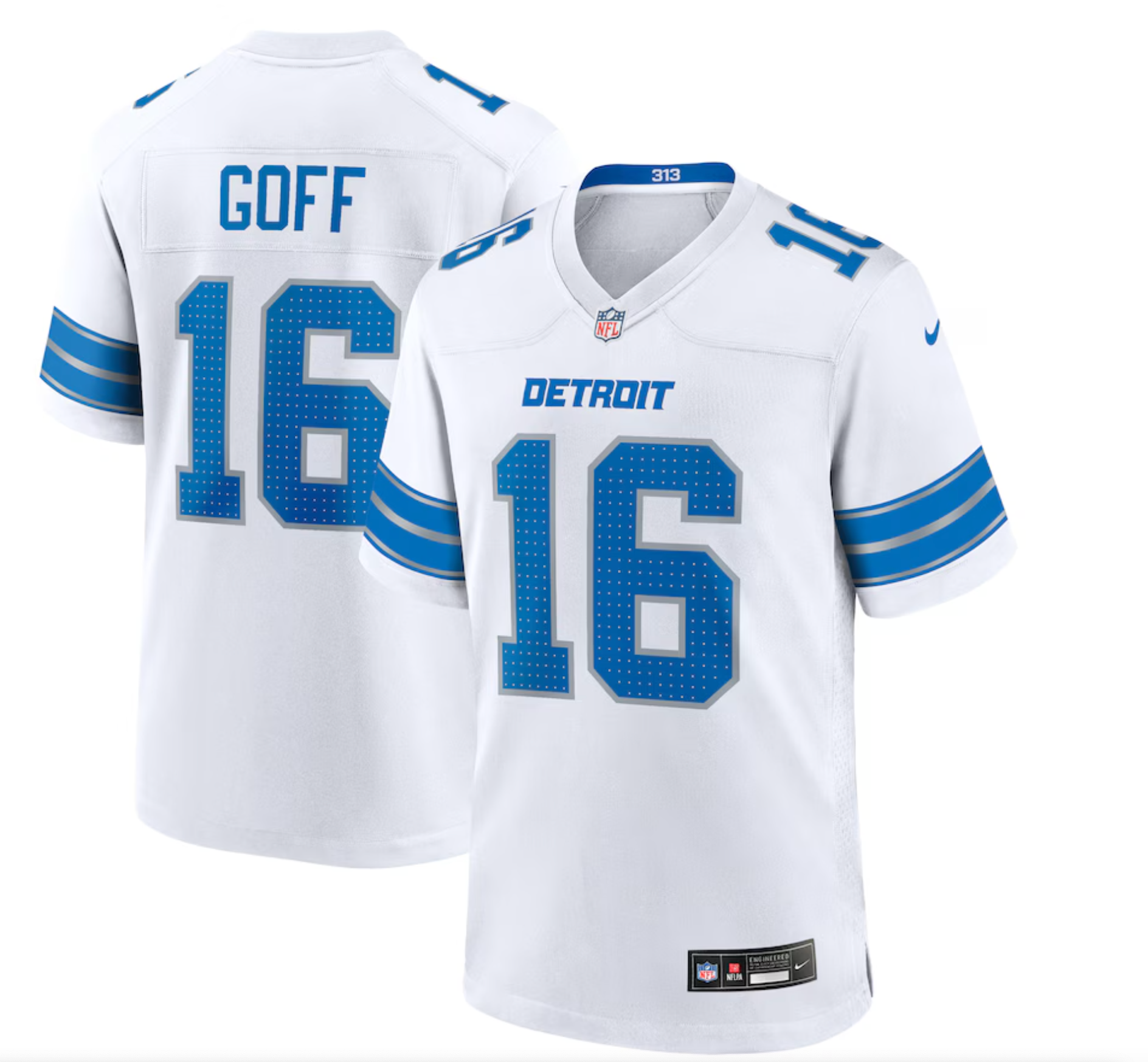 Men's Detroit Lions Jared Goff Nike White Game Jersey