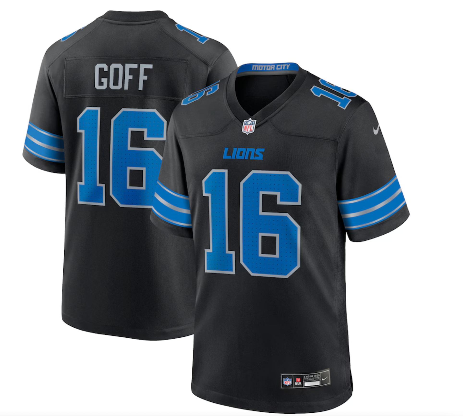 Men's Detroit Lions Jared Goff Nike Black 2nd Alternate Game Jersey