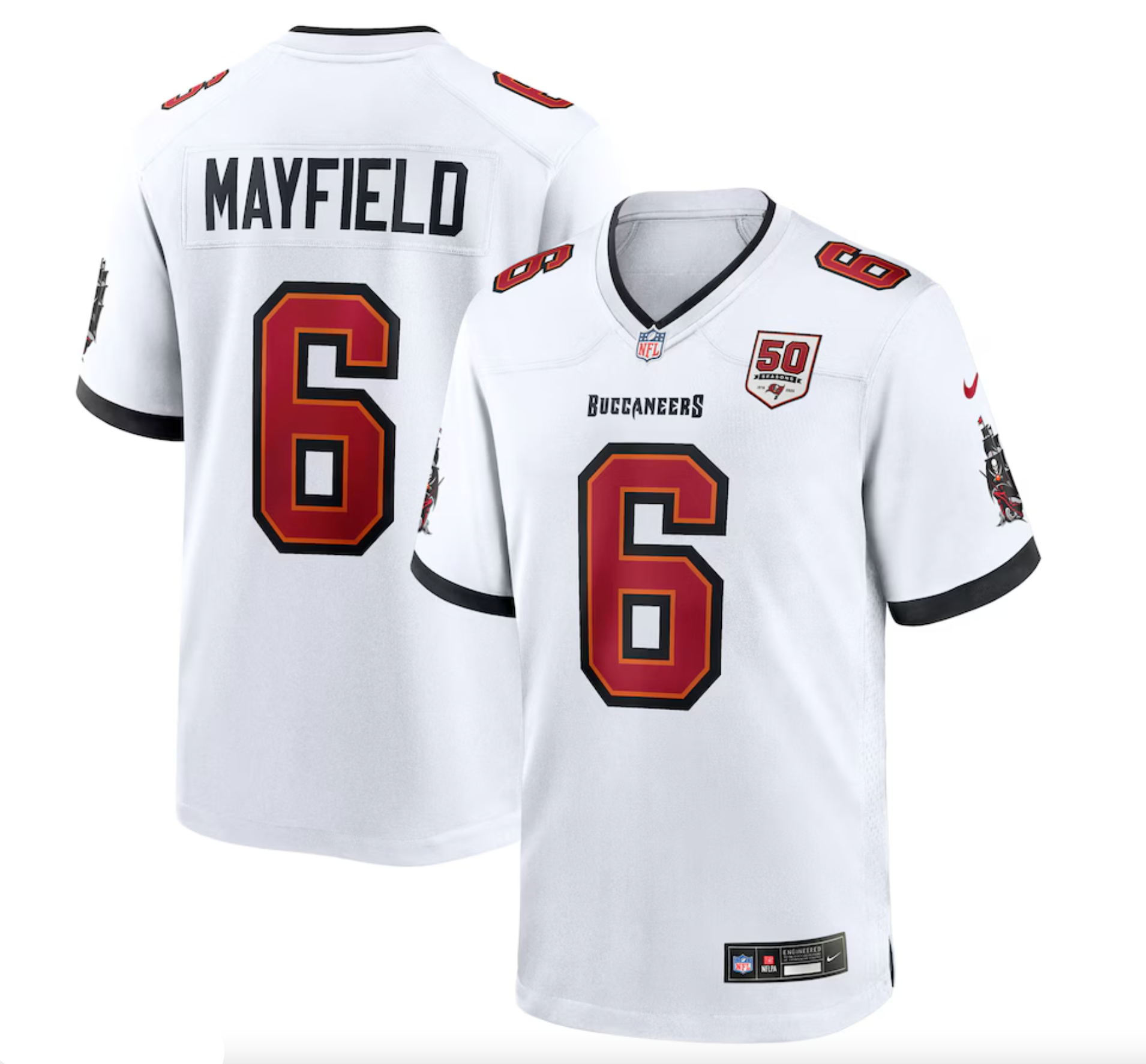 Men's Tampa Bay Buccaneers Baker Mayfield Nike White 50th Season White Game Jersey