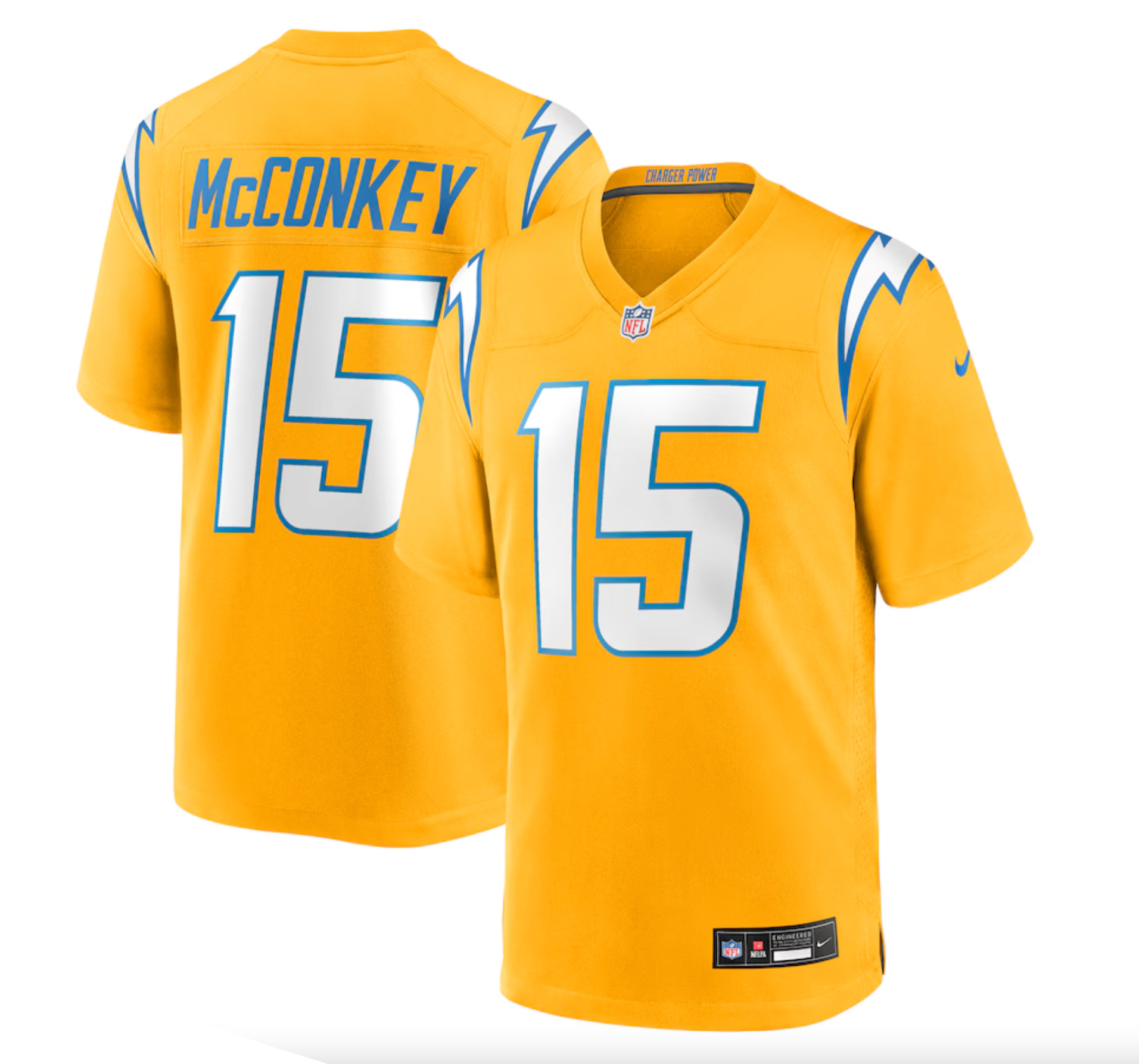 Men's Los Angeles Chargers Ladd McConkey Nike Gold Alternate Charger Power Game Player Jersey