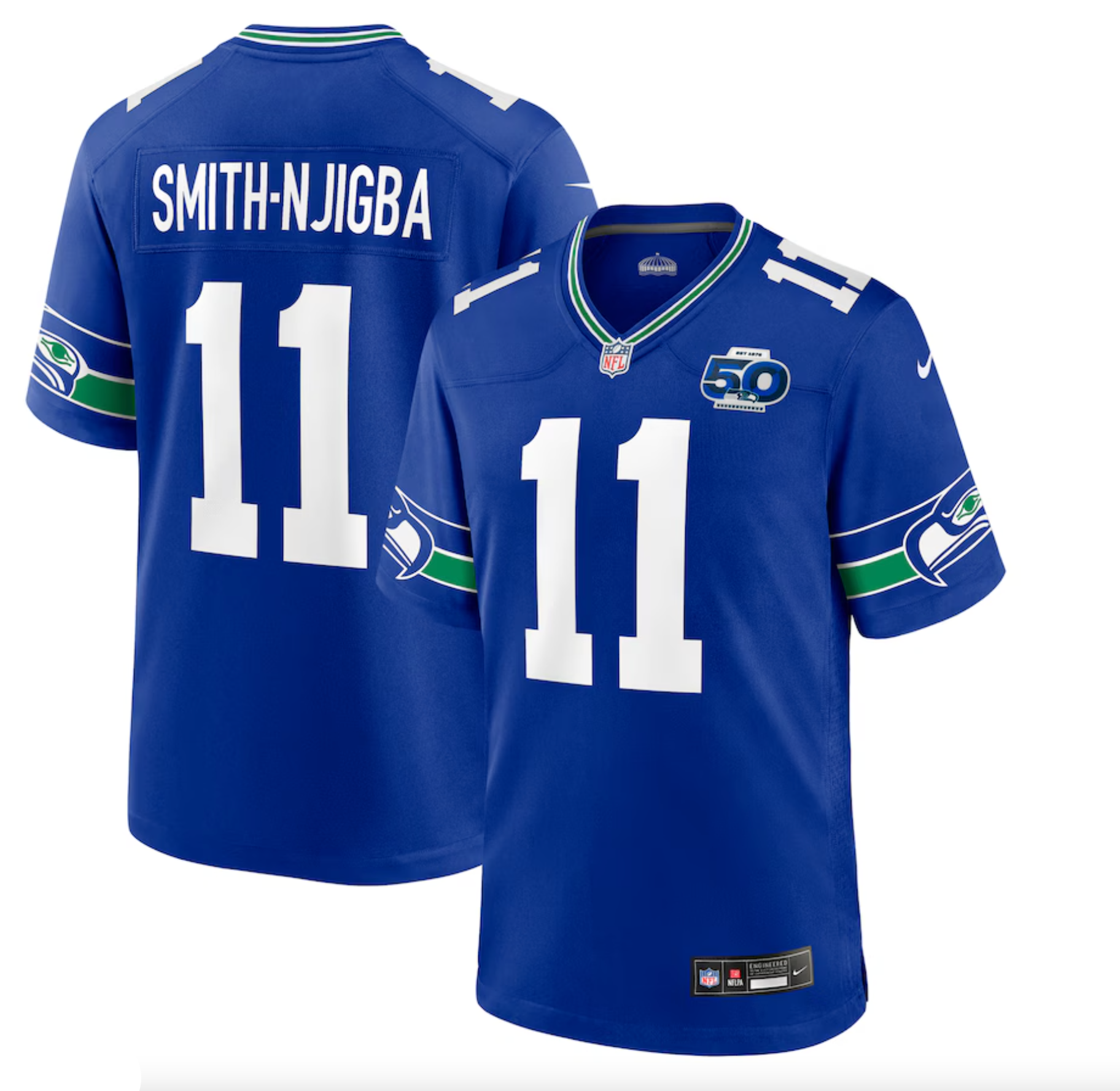 Men's Seattle Seahawks Jaxon Smith-Njigba Nike Royal Alternate 2 50th Season Game Jersey