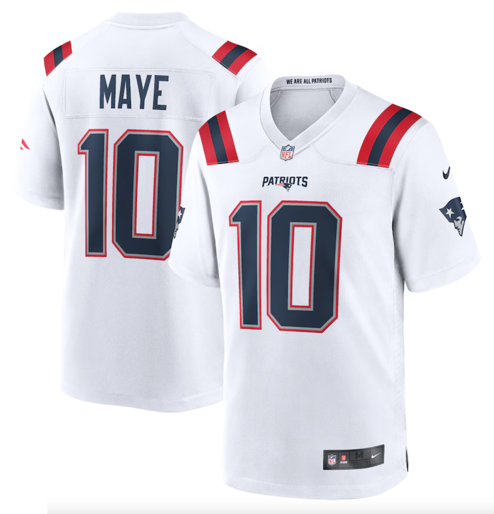 Men's New England Patriots Drake Maye Nike White Player Game Jersey